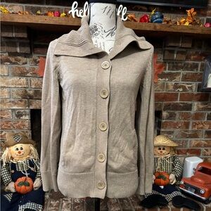 Jones New York Beige Button-Up Cardigan